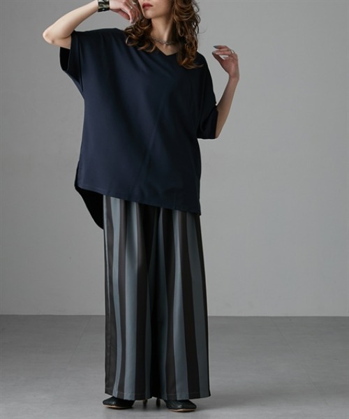 Soiunique（スワユニーク）の「【接触冷感】ゆったりＶネック半袖Ｔシャツ［Soiunique］（Tシャツ/カットソー・レディース・カーキ/ネイビー/ブルー・S～Ｍ/L～LL）」の19枚目の写真