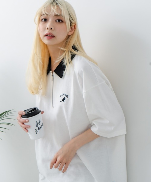 KANGOL（カンゴール）の「【KANGOL/カンゴール】襟配色 ハーフジップポロシャツ（ポロシャツ・メンズ・グレー/ブラック/ホワイト・X-LARGE/MEDIUM/LARGE）」の2枚目の写真