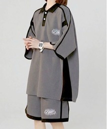 SHEPP（シープ）の「【ユニセックス】ビッグシルエット ポロシャツ 袖ラインジャージセットアップ / 上下セット（ジャージ）」