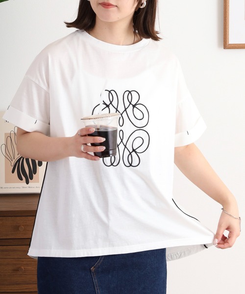 Anna Nicola(アンナニコラ)の「Anna Nicola モチーフ刺繍半袖Tシャツ(Tシャツ/カットソー・レディース・グレイッシュベージュ/ブラック/オフホワイト・38)」の6枚目の写真