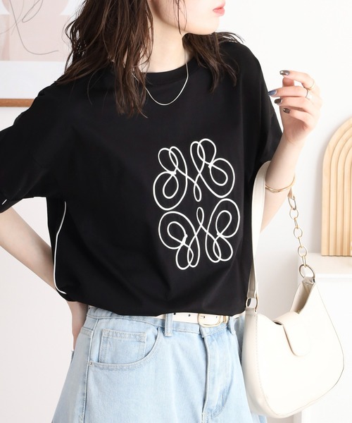 Anna Nicola(アンナニコラ)の「Anna Nicola モチーフ刺繍半袖Tシャツ(Tシャツ/カットソー・レディース・グレイッシュベージュ/ブラック/オフホワイト・38)」の8枚目の写真