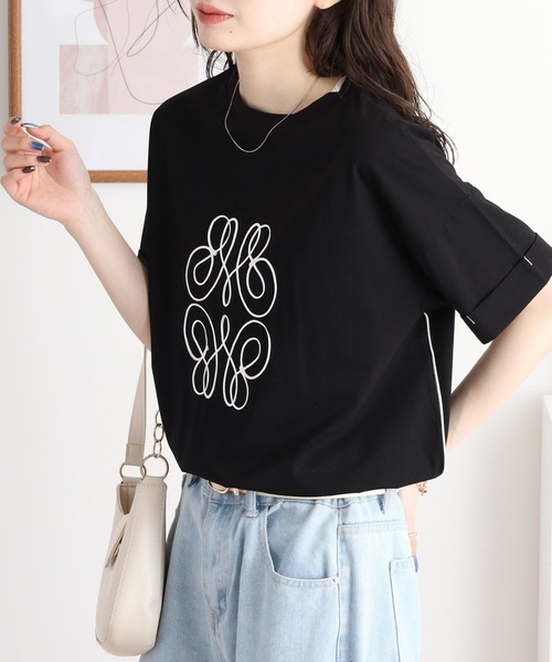 Anna Nicola(アンナニコラ)の「Anna Nicola モチーフ刺繍半袖Tシャツ(Tシャツ/カットソー・レディース・グレイッシュベージュ/ブラック/オフホワイト・38)」の9枚目の写真