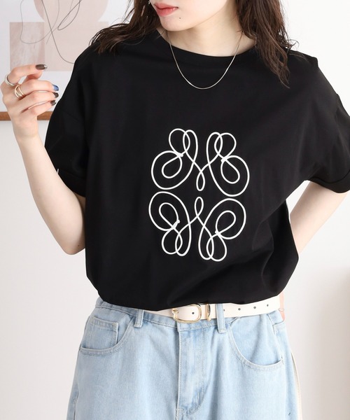 Anna Nicola(アンナニコラ)の「Anna Nicola モチーフ刺繍半袖Tシャツ(Tシャツ/カットソー・レディース・グレイッシュベージュ/ブラック/オフホワイト・38)」の10枚目の写真