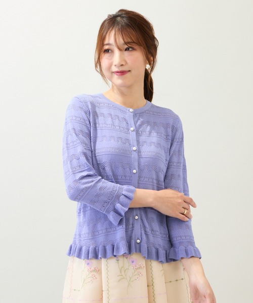 Rose Tiara（ローズティアラ）の「透かし編みニットカーディガン（ニット/セーター・レディース・ピンク/ブラック/ブルー・38/42/46）」の3枚目の写真