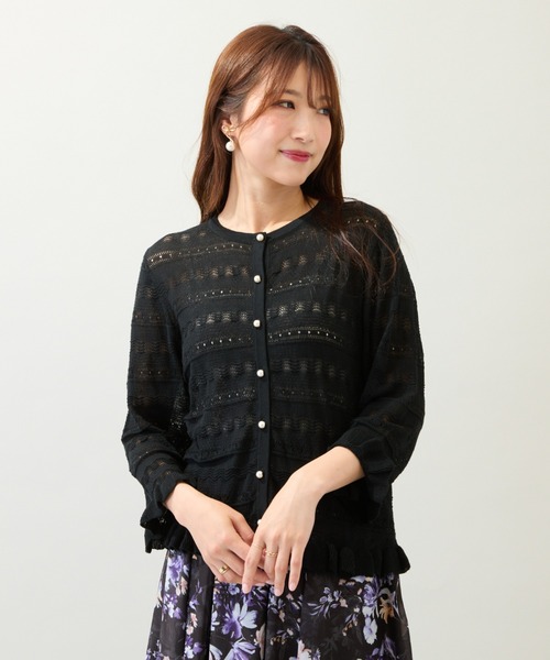 Rose Tiara（ローズティアラ）の「透かし編みニットカーディガン（ニット/セーター・レディース・ピンク/ブラック/ブルー・38/42/46）」の2枚目の写真