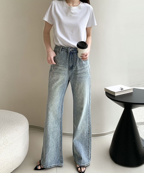 LOWO（ロワ）の「ドット柄裾フレアデニムパンツ（デニムパンツ・レディース・グレー/ブルー・L/M/S）」の8枚目の写真