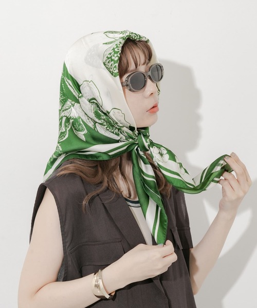 スカーフ ORR Botanical Silk Scarf ラインボーダードット (FGT-086) Marcaオリジナル小判シルク