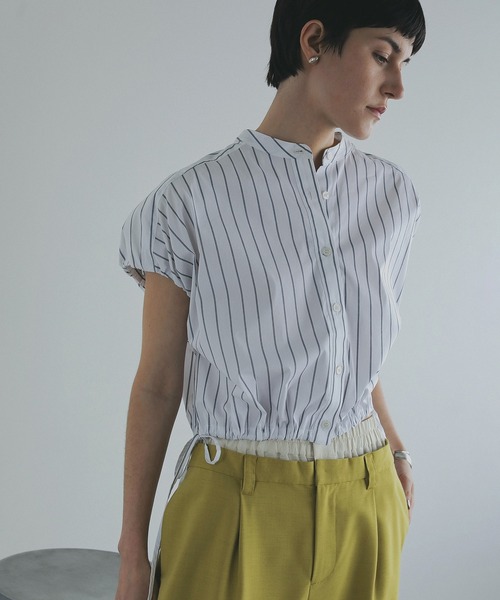 MANOF(マノフ)の「STRIPE SHORT TOPS(シャツ/ブラウス・レディース・ライトブルー/ブラック/ホワイト・FREE)」の1枚目の写真