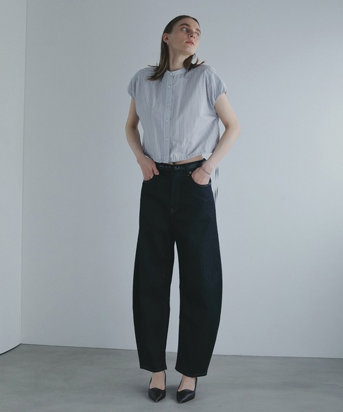 MANOF(マノフ)の「STRIPE SHORT TOPS(シャツ/ブラウス・レディース・ライトブルー/ブラック/ホワイト・FREE)」の5枚目の写真