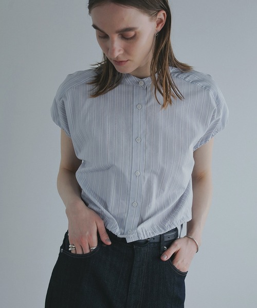 MANOF(マノフ)の「STRIPE SHORT TOPS(シャツ/ブラウス・レディース・ライトブルー/ブラック/ホワイト・FREE)」の7枚目の写真