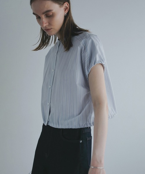 MANOF(マノフ)の「STRIPE SHORT TOPS(シャツ/ブラウス・レディース・ライトブルー/ブラック/ホワイト・FREE)」の10枚目の写真