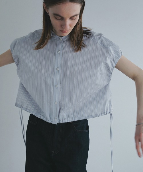 MANOF(マノフ)の「STRIPE SHORT TOPS(シャツ/ブラウス・レディース・ライトブルー/ブラック/ホワイト・FREE)」の9枚目の写真
