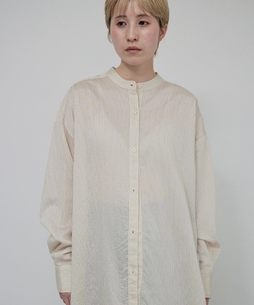 lit(リット)の「Stripe Over Shirt(シャツ/ブラウス・レディース・オフホワイト/アイボリー/サックスブルー・FREE)」の2枚目の写真