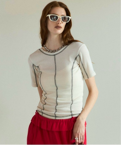 tシャツ Bicolor Stitch Rib T-shirt/バイカラーステッチリブTシャツ「MAISON SPECIAL/メゾンスペシャル」 レデ Bicolor Stitch Rib T-shirt/バイカラーステッチリブTシャツ