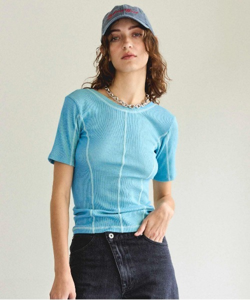 tシャツ Bicolor Stitch Rib T-shirt/バイカラーステッチリブTシャツ「MAISON SPECIAL/メゾンスペシャル」 レデ Bicolor Stitch Rib T-shirt/バイカラーステッチリブTシャツ