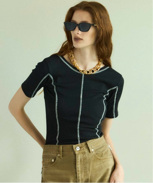 tシャツ Bicolor Stitch Rib T-shirt/バイカラーステッチリブTシャツ「MAISON SPECIAL/メゾンスペシャル」 レデ Bicolor Stitch Rib T-shirt