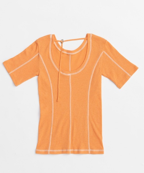 MAISON SPECIAL(メゾンスペシャル)の「Bicolor Stitch Rib T-shirt/バイカラーステッチリブTシャツ(Tシャツ/カットソー・レディース・ホワイト/ブラック/ブルー/オレンジ・FREE)」の20枚目の写真