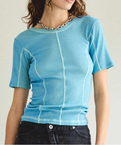 MAISON SPECIAL(メゾンスペシャル)の「Bicolor Stitch Rib T-shirt/バイカラーステッチリブTシャツ(Tシャツ/カットソー・レディース・ホワイト/ブラック/ブルー/オレンジ・FREE)」の14枚目の写真