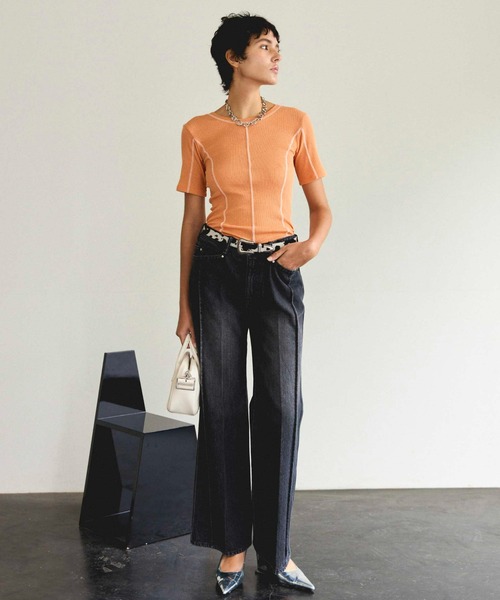 MAISON SPECIAL(メゾンスペシャル)の「Bicolor Stitch Rib T-shirt/バイカラーステッチリブTシャツ(Tシャツ/カットソー・レディース・ホワイト/ブラック/ブルー/オレンジ・FREE)」の7枚目の写真