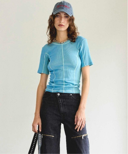 MAISON SPECIAL(メゾンスペシャル)の「Bicolor Stitch Rib T-shirt/バイカラーステッチリブTシャツ(Tシャツ/カットソー・レディース・ホワイト/ブラック/ブルー/オレンジ・FREE)」の11枚目の写真