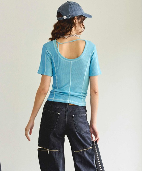 MAISON SPECIAL(メゾンスペシャル)の「Bicolor Stitch Rib T-shirt/バイカラーステッチリブTシャツ(Tシャツ/カットソー・レディース・ホワイト/ブラック/ブルー/オレンジ・FREE)」の13枚目の写真