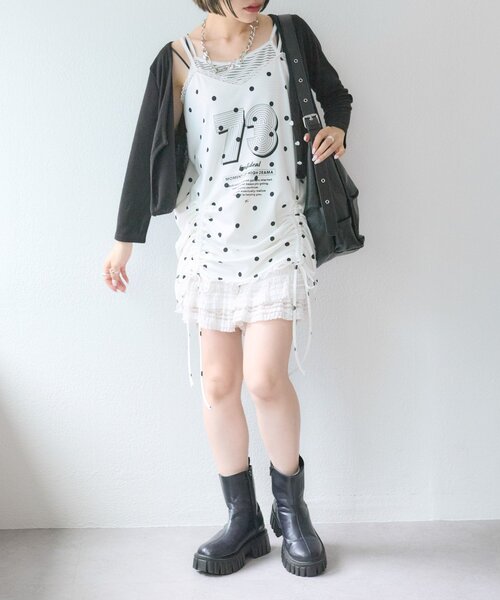 w closet（ダブルクローゼット）の「ドットロゴキャミワンピース（チュニック・レディース・ブラック/オフホワイト・FREE）」の21枚目の写真