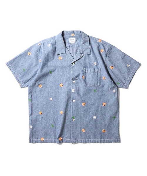 HOUSTON(ヒューストン)の「HOUSTON CHAMBRAY ALLOVER EMB S/S SHIRT(シャツ/ブラウス・メンズ・ダークインディゴブルー・M/L/XL)」の4枚目の写真
