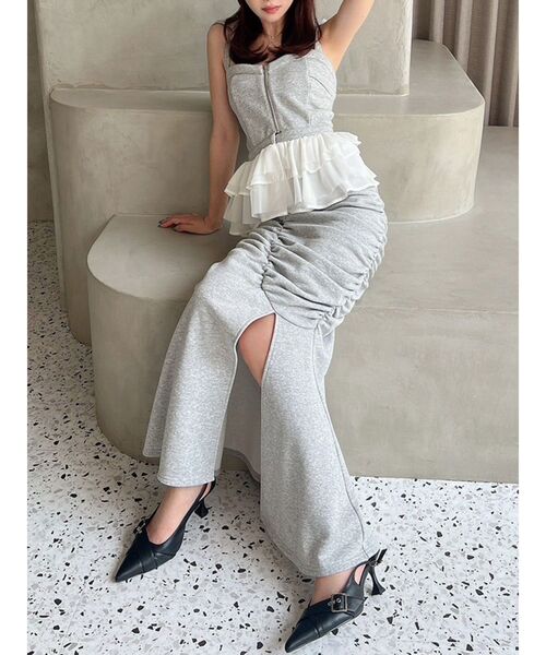 RESEXXY(リゼクシー)の「ギャザーマーメイドスカート【セットアップ着用可能】(スカート・レディース・ライトグレー/チャコールグレー/ブラック・FREE)」の3枚目の写真