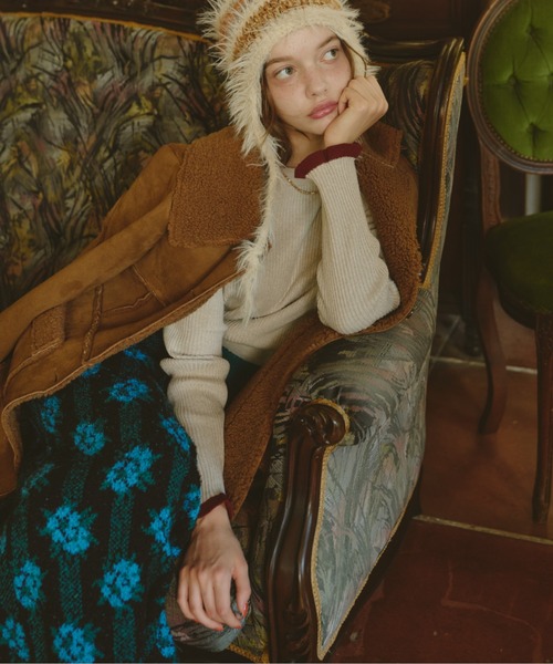 Unitage(ユニテージ)の「ブークレ総柄ジャガードニットスカート(スカート・レディース・グリーン/ブラウン/ボルドー・FREE)」の9枚目の写真