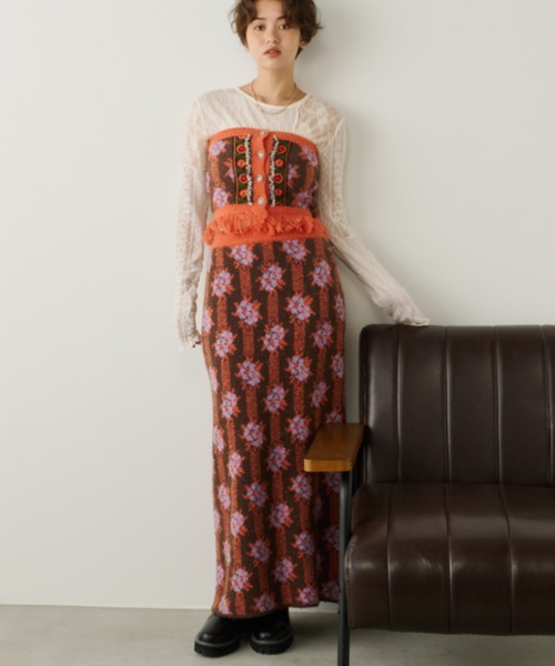 Unitage(ユニテージ)の「ブークレ総柄ジャガードニットスカート(スカート・レディース・グリーン/ブラウン/ボルドー・FREE)」の18枚目の写真