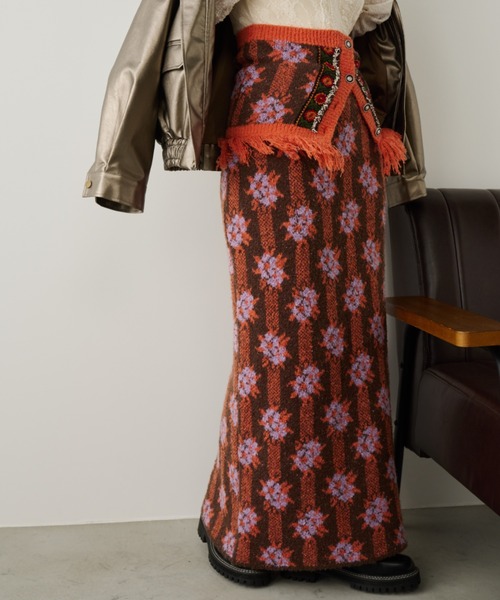 ブークレ総柄ジャガードニットスカート（スカート）｜Unitage