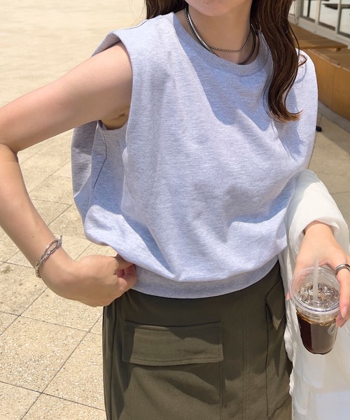 KOBE LETTUCE（コウベレタス）の「フレンチスリーブスウエットトップス（スウェット・レディース・オフホワイト/杢グレー・M）」の2枚目の写真