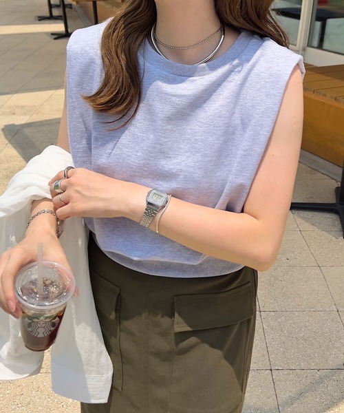 KOBE LETTUCE（コウベレタス）の「フレンチスリーブスウエットトップス（スウェット・レディース・オフホワイト/杢グレー・M）」の8枚目の写真