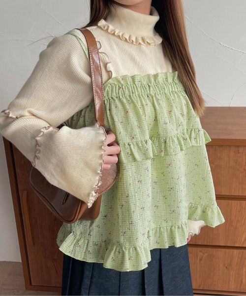 kutir（クティール）の「2way 小花柄リボンフリルビスチェ（その他トップス・レディース・アイボリー/オフホワイト/ライトグリーン・FREE）」の3枚目の写真