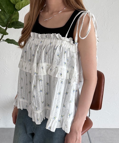 kutir（クティール）の「2way 小花柄リボンフリルビスチェ（その他トップス・レディース・アイボリー/オフホワイト/ライトグリーン・FREE）」の10枚目の写真