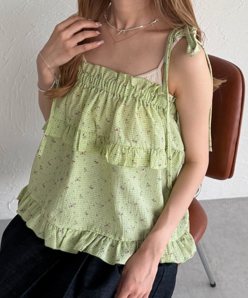 kutir（クティール）の「2way 小花柄リボンフリルビスチェ（その他トップス・レディース・アイボリー/オフホワイト/ライトグリーン・FREE）」の5枚目の写真