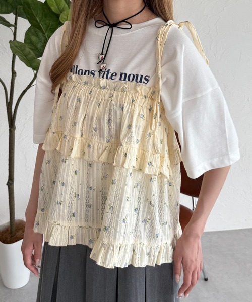 kutir（クティール）の「2way 小花柄リボンフリルビスチェ（その他トップス・レディース・アイボリー/オフホワイト/ライトグリーン・FREE）」の7枚目の写真