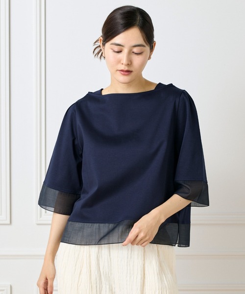 I.T.'S international(イッツインターナショナル)の「32Gスーピマポンチ シアー切替えプルオーバー(Tシャツ/カットソー・レディース・その他/グレー/ブルー/ピンク/ネイビー/グレイッシュブルー/ブラック/サンドグレー・フリー)」の4枚目の写真