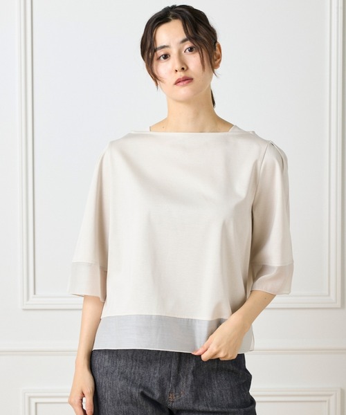 I.T.'S international(イッツインターナショナル)の「32Gスーピマポンチ シアー切替えプルオーバー(Tシャツ/カットソー・レディース・その他/グレー/ブルー/ピンク/ネイビー/グレイッシュブルー/ブラック/サンドグレー・フリー)」の3枚目の写真