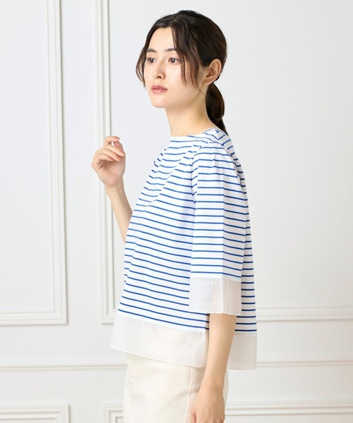 I.T.'S international(イッツインターナショナル)の「32Gスーピマポンチ シアー切替えプルオーバー(Tシャツ/カットソー・レディース・その他/グレー/ブルー/ピンク/ネイビー/グレイッシュブルー/ブラック/サンドグレー・フリー)」の5枚目の写真