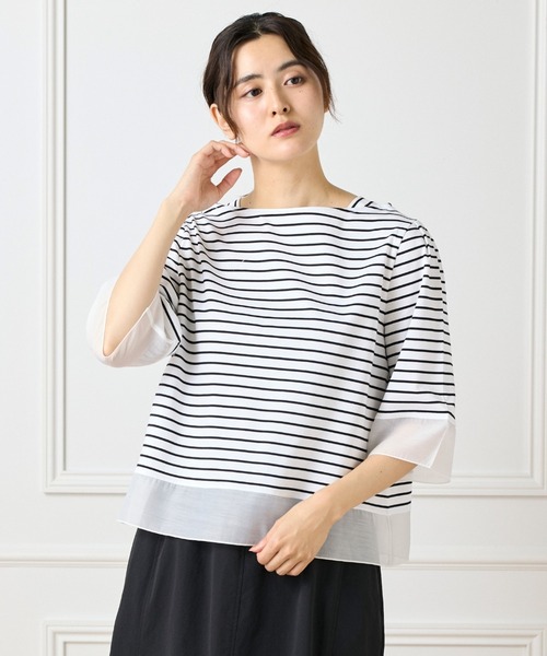 I.T.'S international(イッツインターナショナル)の「32Gスーピマポンチ シアー切替えプルオーバー(Tシャツ/カットソー・レディース・その他/グレー/ブルー/ピンク/ネイビー/グレイッシュブルー/ブラック/サンドグレー・フリー)」の8枚目の写真