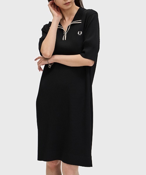 フレッドペリー リブニットポロシャツワンピース Ribbed Knitted Polo Dress／リブニットポロシャツワンピース