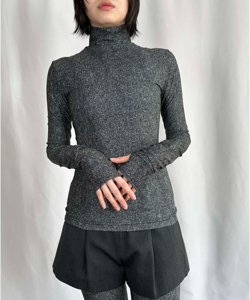 G.V.G.V.(ジーヴィージーヴィー)の「TWEED PRINTED HIGH NECK TOP(Tシャツ/カットソー・レディース・ブラック・ONE SIZE)」の1枚目の写真