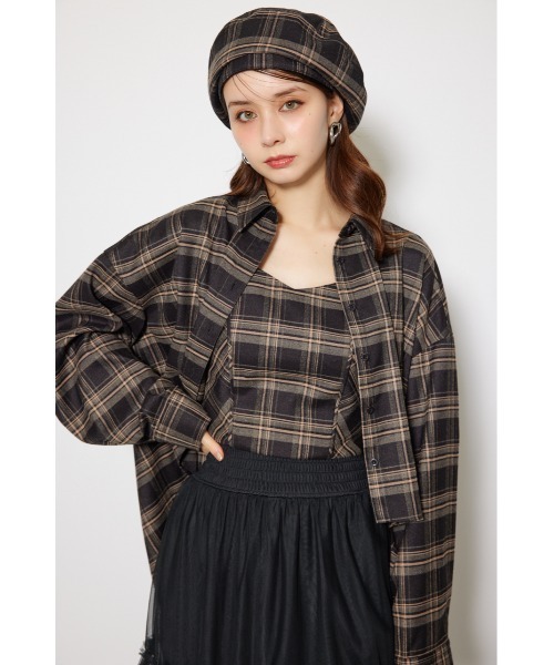 rienda(リエンダ)の「フロントショートチェックシャツ 秋服(シャツ/ブラウス・レディース・ブラック/ベージュ・FREE)」の3枚目の写真