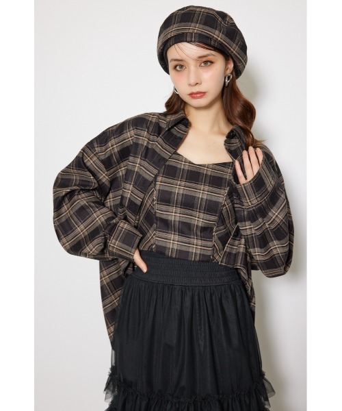 rienda(リエンダ)の「フロントショートチェックシャツ 秋服(シャツ/ブラウス・レディース・ブラック/ベージュ・FREE)」の4枚目の写真