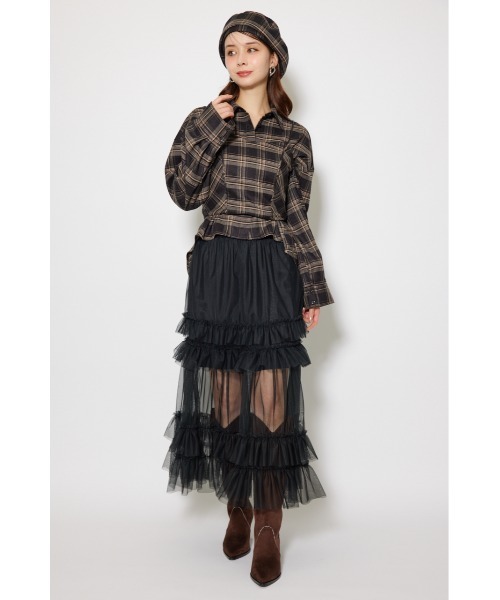 rienda(リエンダ)の「フロントショートチェックシャツ 秋服(シャツ/ブラウス・レディース・ブラック/ベージュ・FREE)」の7枚目の写真