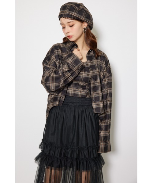 セール】フロントショートチェックシャツ 秋服（シャツ/ブラウス