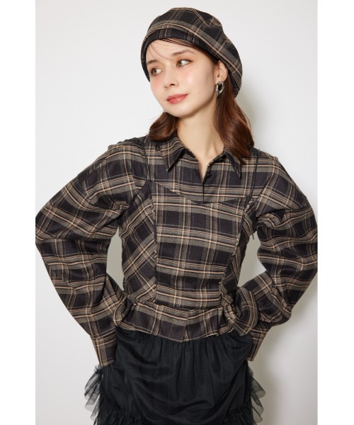 rienda(リエンダ)の「フロントショートチェックシャツ 秋服(シャツ/ブラウス・レディース・ブラック/ベージュ・FREE)」の9枚目の写真