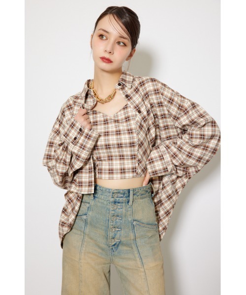rienda(リエンダ)の「フロントショートチェックシャツ 秋服(シャツ/ブラウス・レディース・ブラック/ベージュ・FREE)」の12枚目の写真