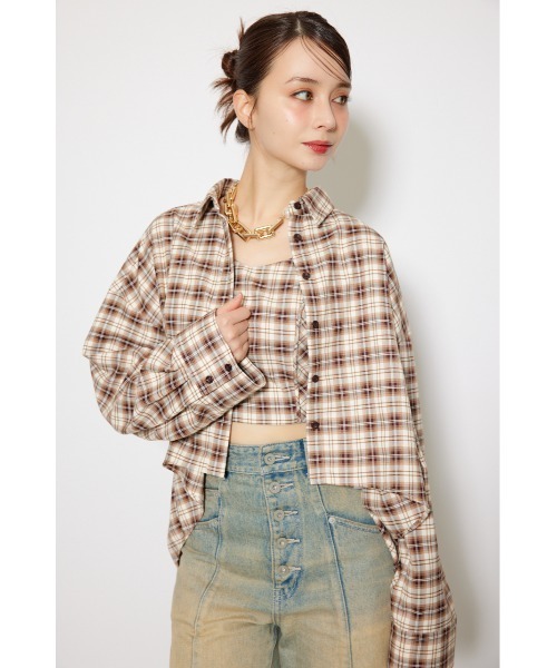 rienda(リエンダ)の「フロントショートチェックシャツ 秋服(シャツ/ブラウス・レディース・ブラック/ベージュ・FREE)」の13枚目の写真
